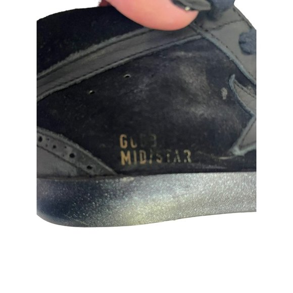 Golden Goose Mid Star Black Wing Tip Sneakers with Black Stars & Soles Sz 38 - Picture 11 of 12